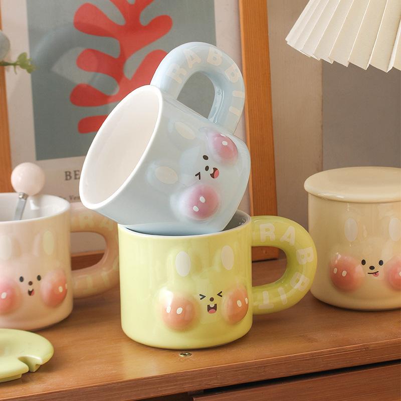 High-Value Rabbit Ceramic Cup With Lid Household Cute Couple Water Cup Creative Gift Souvenir