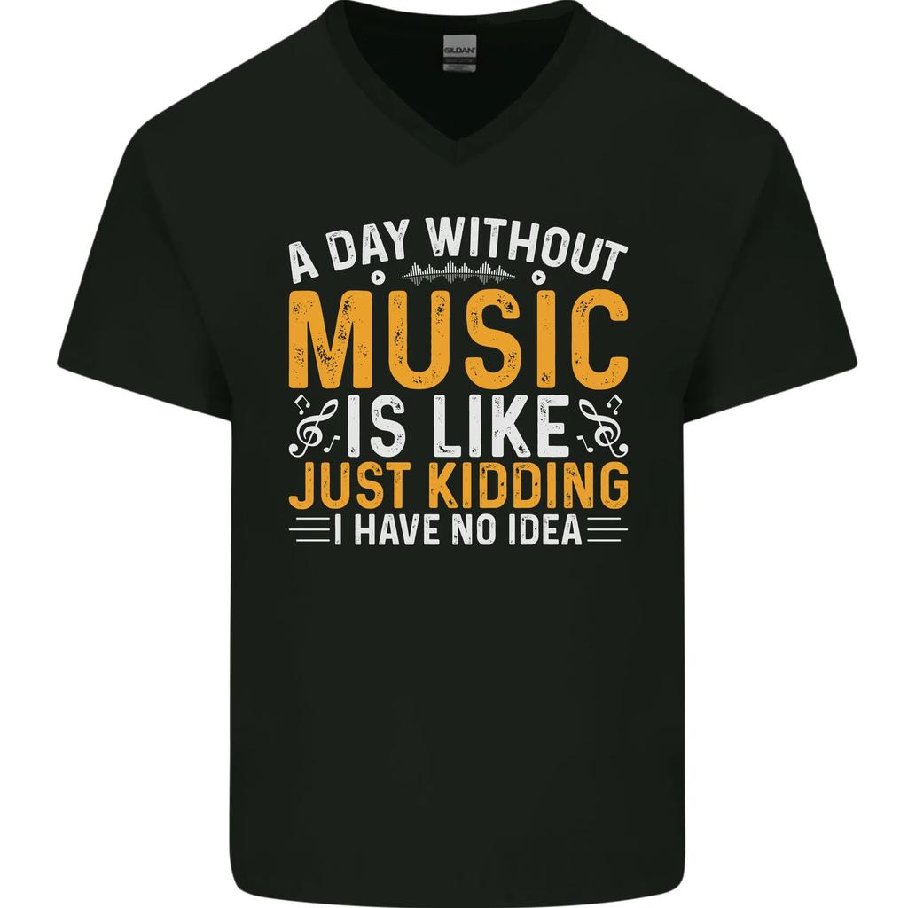 A Day Without Music Tekno Hip Hop Metal Mens V-Neck Cotton T-Shirt