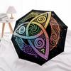 1pc Triquetra Cosmic Automatic Open/Close Folding Umbrella - 8-Rib Sturdy Compact Travel Umbrella with Vibrant Swirl Design, L