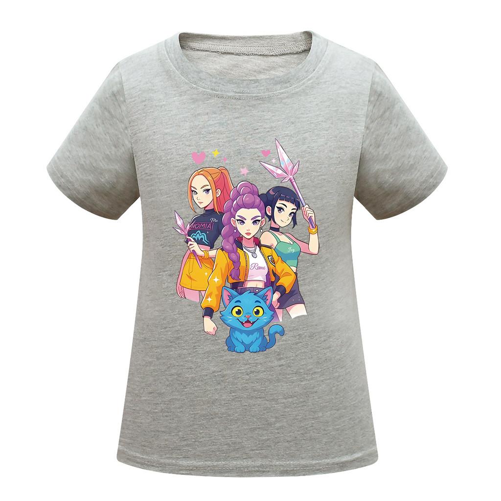 Kids Girls Anime Cartoon K-POP Rumi Zoey Mira Printed Casual Short Sleeves T-Shirt Top