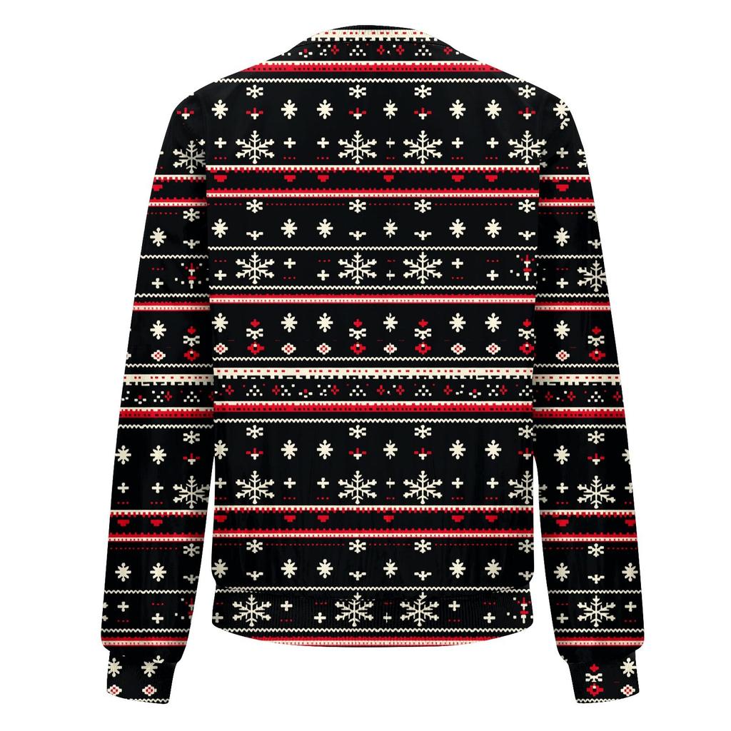 Женская легкая короткая куртка с длинными рукавами на молнии с принтом, повседневная стеганая куртка с карманами, рождественская