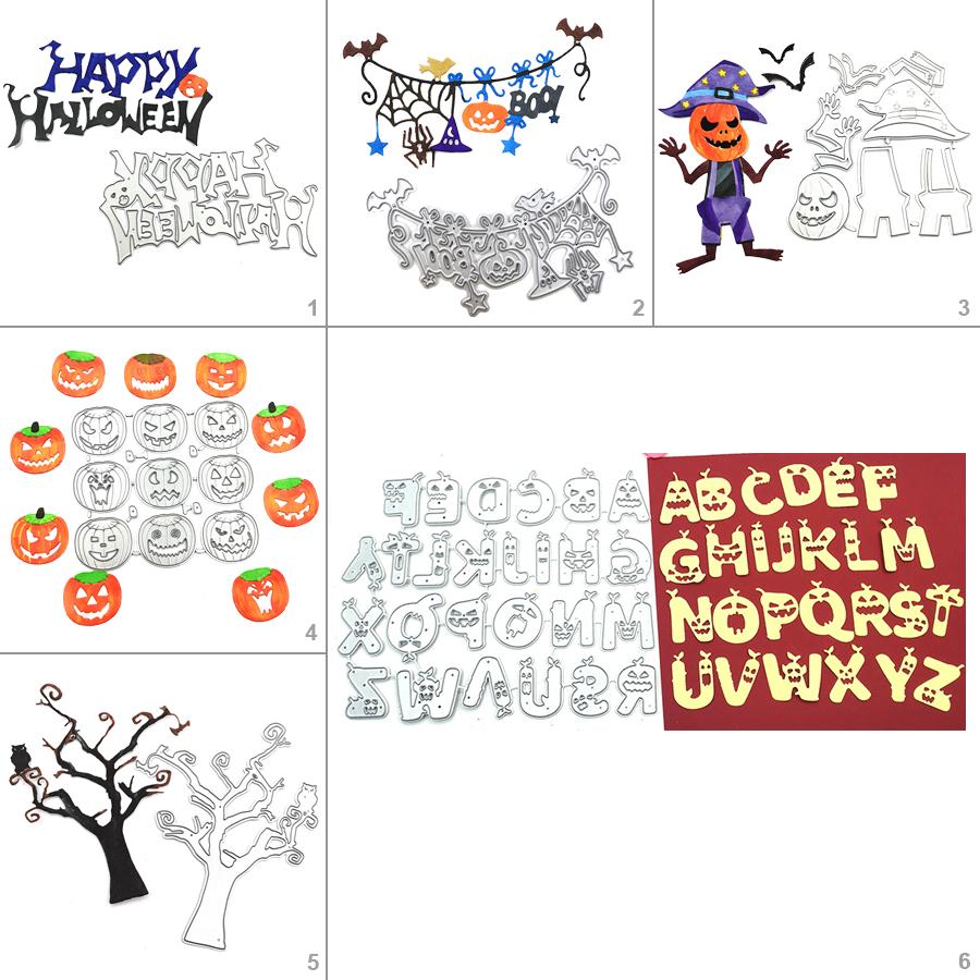 Счастливый Хэллоуин, вырубные штампы, металлический трафарет, сделай сам, скрапбукинг, альбом, бумажная карта, тиснение, ремесленный декор, художественная высечка, тыква, призрачное дерево