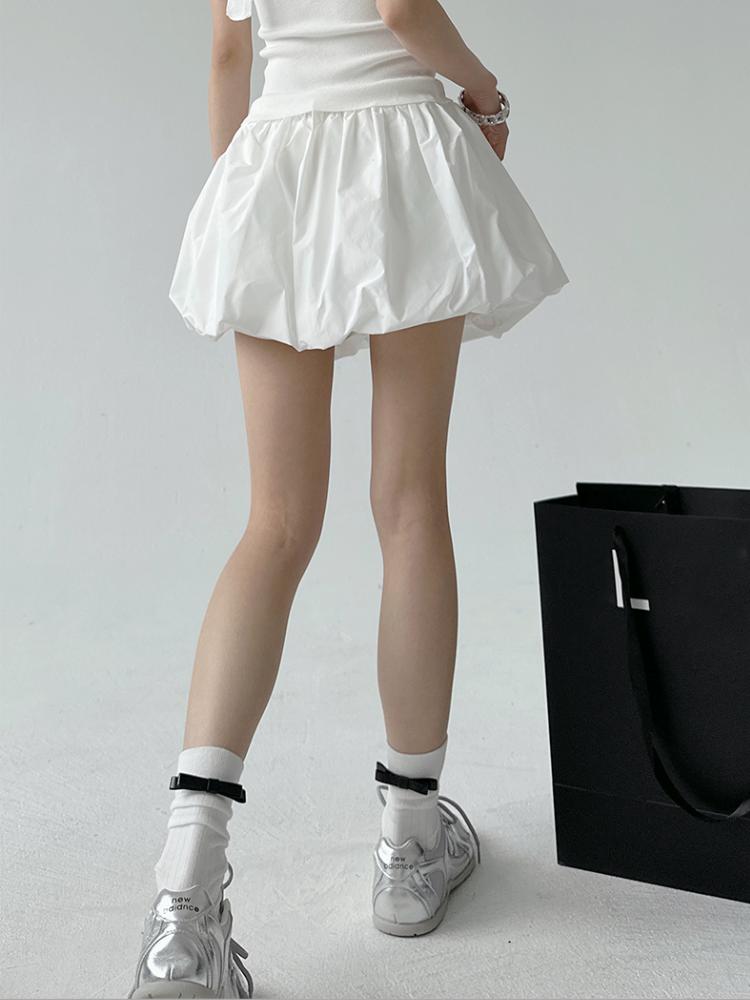 Корейская винтажная мини-юбка-баллон, женская летняя уличная одежда, модная трапециевидная юбка с высокой талией, милая сексуальная плиссированная юбка-пузырь на шнурке