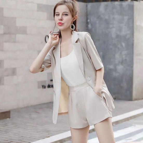 Women 3 Piece Blazer Outfit Short Sleeve Open Front Blazer Sleeveless Tank