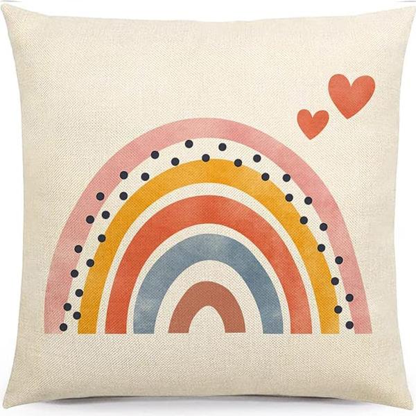 Modern Minimalist INS Rainbow Pillowcase Fresh Printed Linen Cushion Pillowcase Living Room Sofa