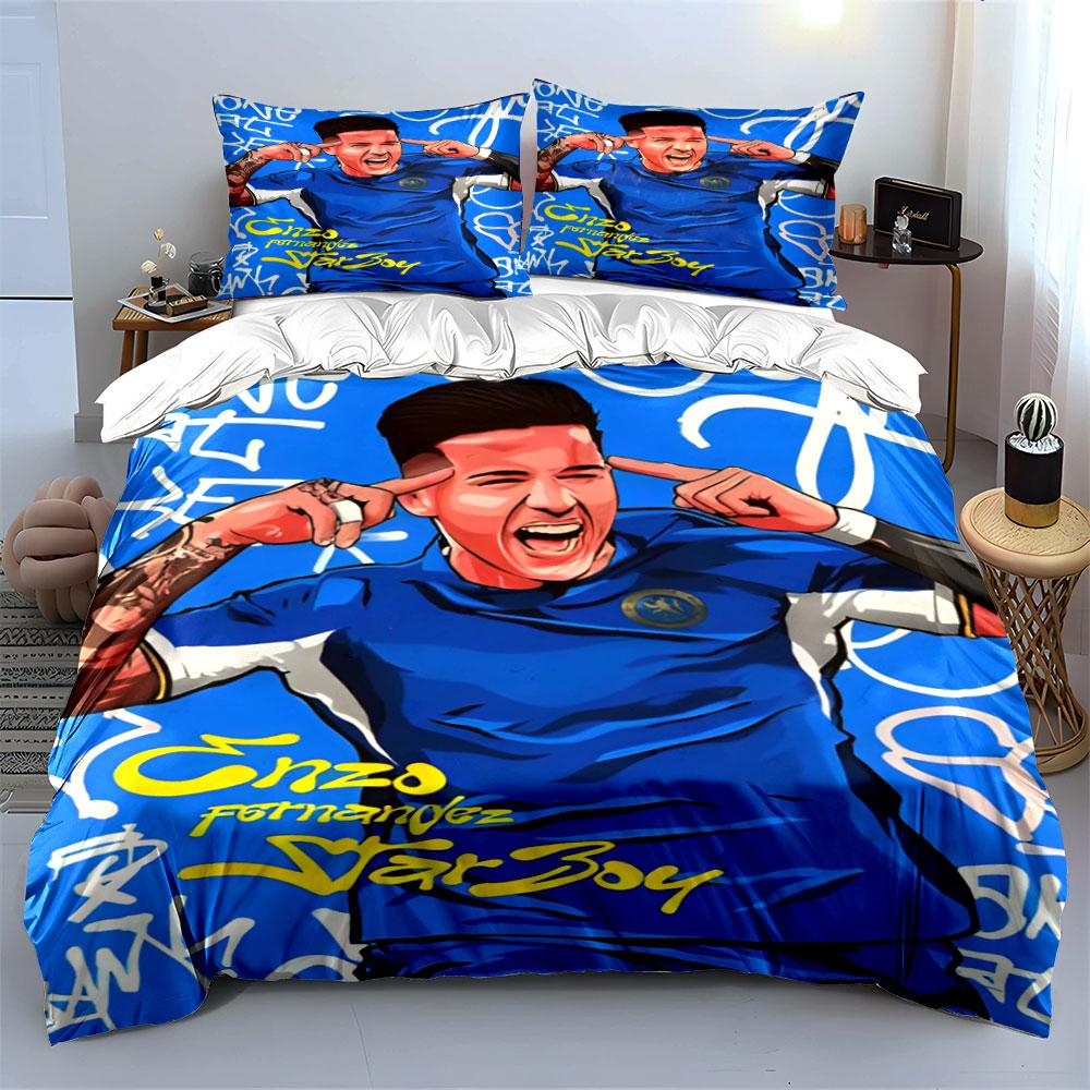 Blue jersey, white graffiti. Bedding sets Duvet cover sets Duvet covers Pillowcases(1 * Duvet Cover 2 * Pillowcases without duvet insert)