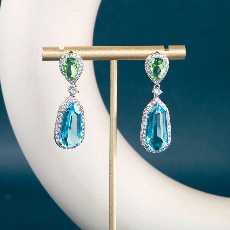 POMOiii Роскошные женские серьги-капли с сапфировым цветом, драгоценные камни, висячие серьги, женские подарки на свадьбу