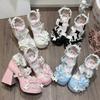 Милые туфли Мэри Джейн для женщин Милый кролик Сладкие с круглым носом Лолита Женская обувь Модные кружевные банты Водонепроницаемая платформа Высокие каблуки