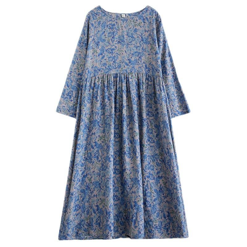 Осеннее хлопковое конопляное платье с круглым вырезом, свободного размера, с длинным рукавом, для женщин, винтажные платья в стиле бохо