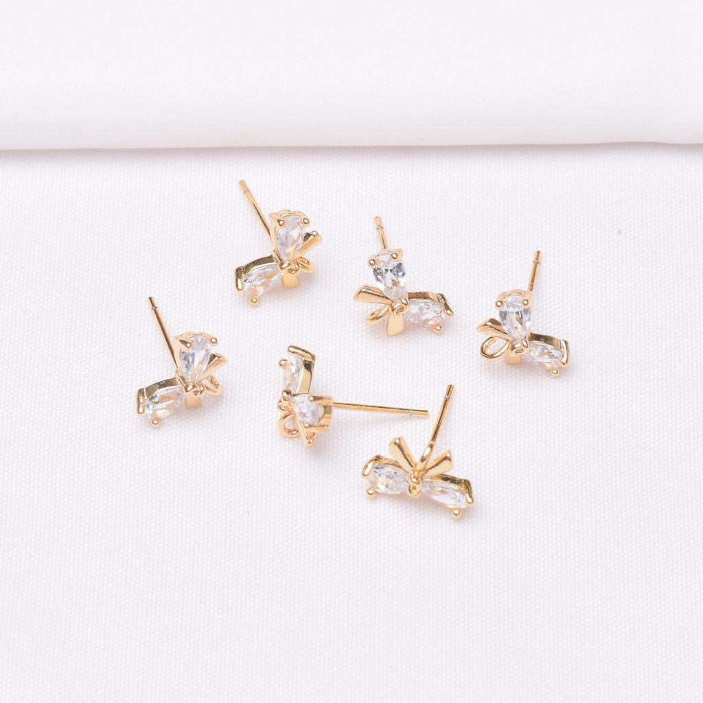10 шт. 14-каратное золотое покрытие в форме бабочки с микро-инкрустацией и подвесными серьгами-гвоздиками, серебряные иглы S925, ювелирные изделия своими руками, иглы для ушей в форме солнца, аксессуары в процессе работы