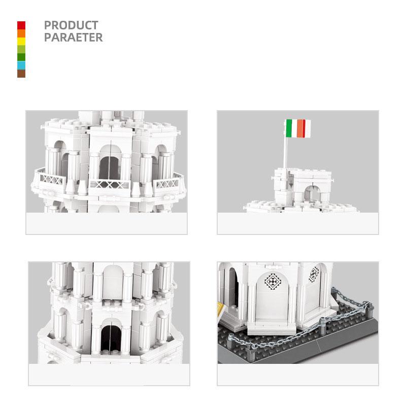 World Famous Historical Culture Architecture Creative Building Block Leaning Tower Of Pisa Italy Model Construction Brick Toys