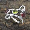 Garnet Peridot Gemstone 925 Sterling Silver Jewelry Statement Ring Handmade Ring