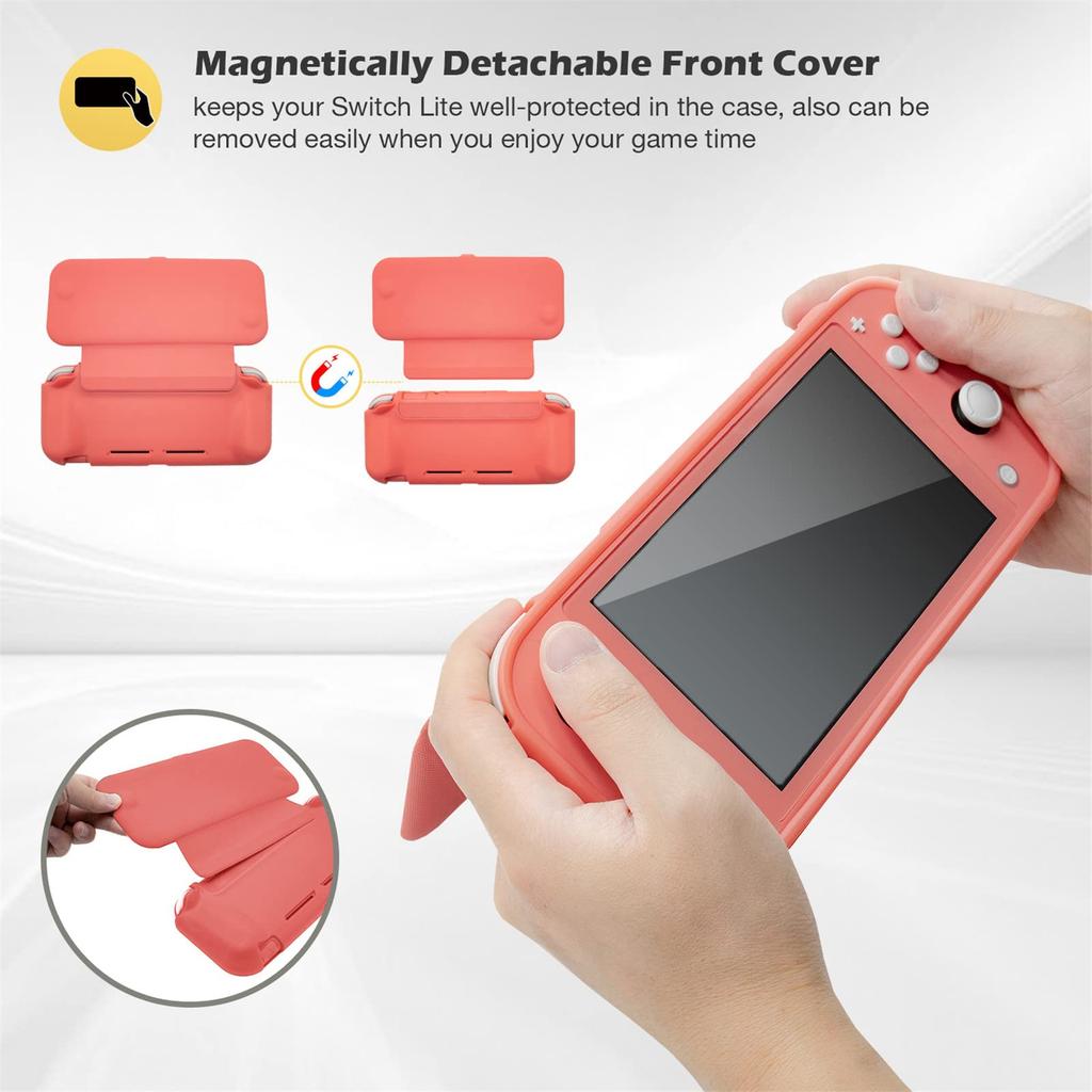 ProCase Чехол-книжка для Switch Lite 2 стекла Тонкий Прозрачный Мягкий ТПУ Ударопрочный Защитный Совместимый с Switch Lite 2019 Коралловый [с панелями] Чехол, Чехол, –