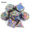 7 Pcs Colorful Double Swords Metal Dice Solid Polyhedral Dice Set Suitable for Role-Playing RPG Board Game
