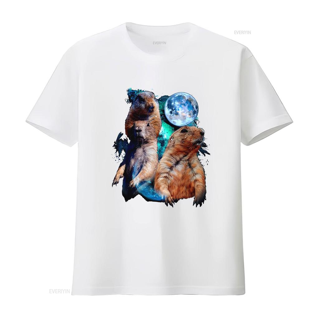 Unique 3 Moon Prairie Dog Art T Shirt Perfect for Rodent Squirrel Puppy Lovers vintage Washed Unisex designer clothes Stylish