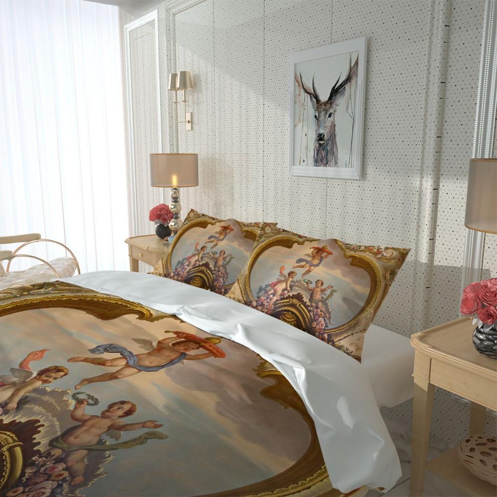Комплект постельного белья с 3D-ангелом, золотистое роскошное постельное белье с европейским узором, пододеяльник в стиле ретро с цепочкой, 3 предмета для девочек и мальчиков