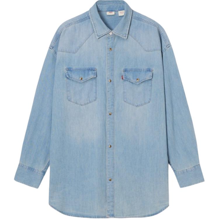 Levis SS24 Летняя Коллекция Свободная Минималистичная Рубашка Поло с Длинным Рукавом Мужские рубашки Светло-Голубой 0018B-0001