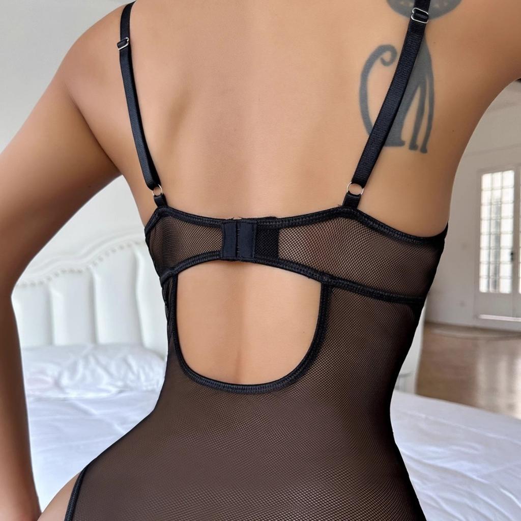 Сексуальное нижнее белье Леопардовая сетка Подвязки Боди Секс-комплект