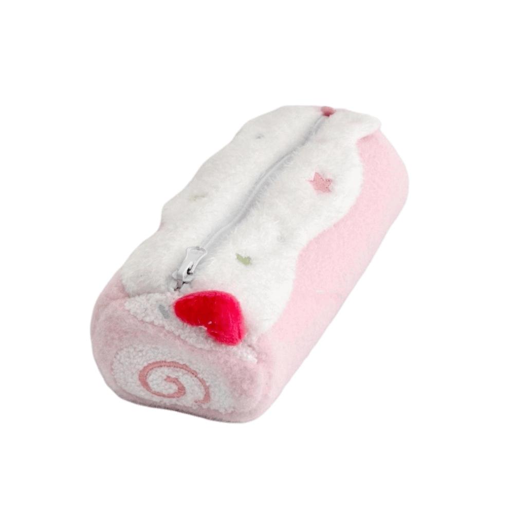 Korean Cream Swiss Roll Plush Pencil Case Large Capacity Desktop Stationery Box Student