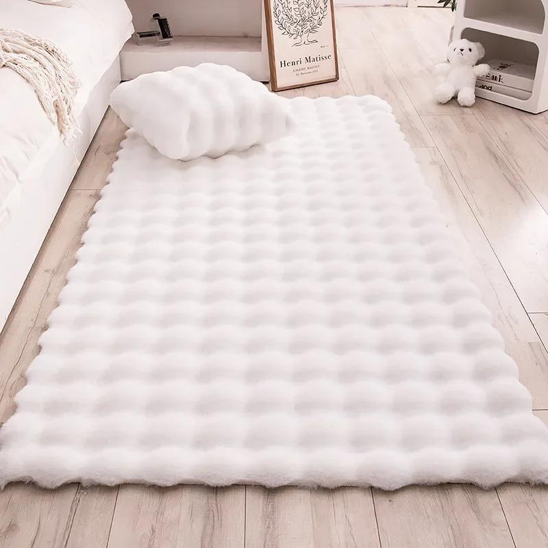 Shaggy Faux Rabbit Fur Plush Area Rug Soft Bubble Velvet Bedroom Bedside Living Room Fluffy Washable Rugs Home Decoration
