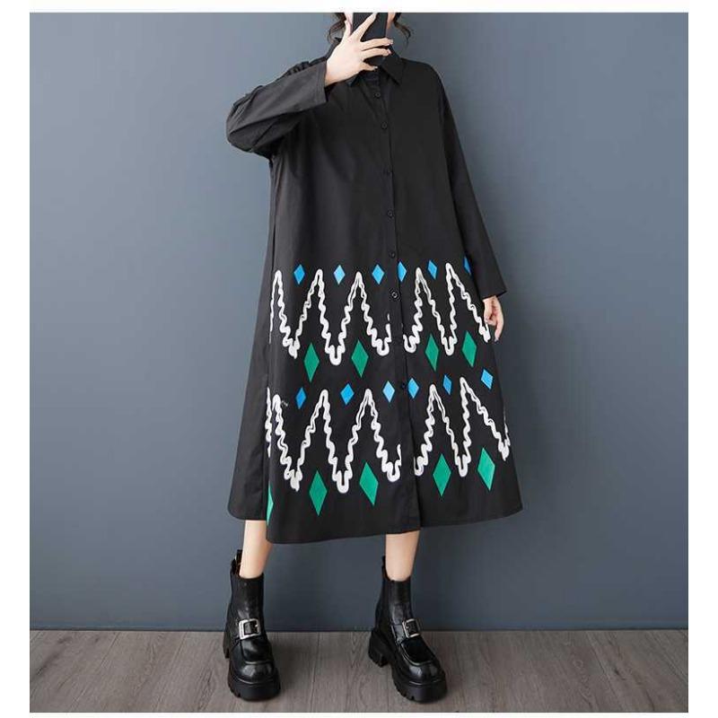 Свободные платья большого размера с принтом и сращиванием повседневные простые милые платья с длинным рукавом