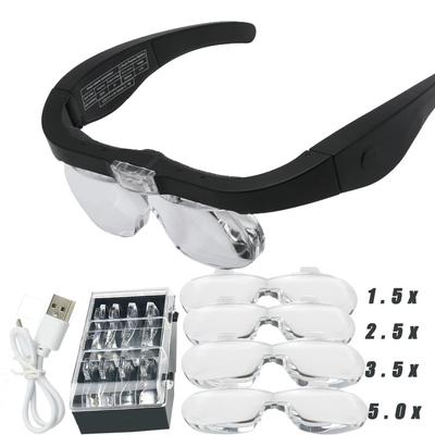 Увеличительные очки Magnifier1.5x 2.5x 3.5x 5.0x Usb перезаряжаемые со светодиодной подсветкой для чтения ювелиров часовщиков ремонт носить