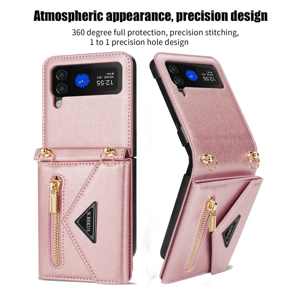 Кошелек-чехол кроссбоди для телефона Samsung Galaxy Z Flip 6 5 4 3 Flip6 Flip5 Flip4 Flip3 5G Ремешок Кожаная обложка Держатель для карт