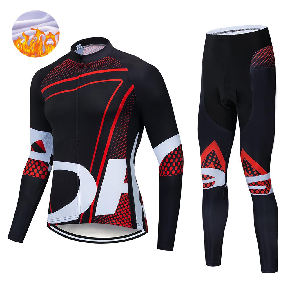 Winter Men's Cycling Jerseys Sets Thermal Fleece Long Sleeves Men Cycling Bib Set Bicycle Clothing MBT Breathable Bike Clothes
