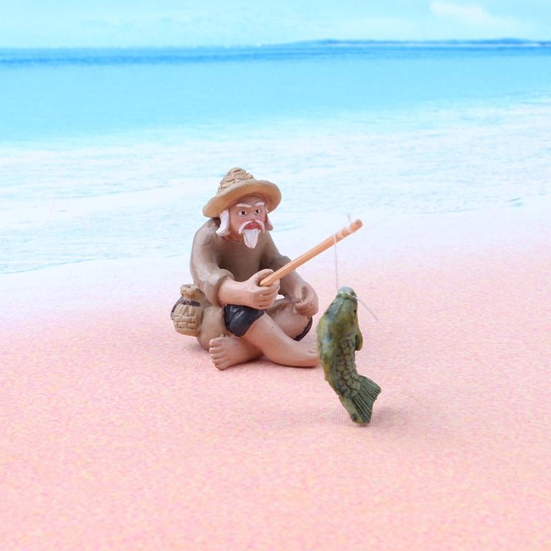 Декор для аквариумов Рыбак Винтажная модель Рыбака из смолы Декорации для пруда и сада