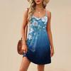 Fashion Women Summer Dress Vintage Floral Print Adjustable Spaghetti Straps Beach Vacation Casual Dress With Pockets