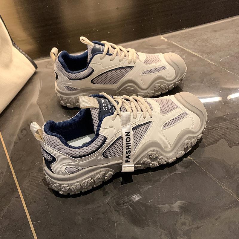 Casual Big Head Ugly Cute Dad Shoes Girl 2025 Autumn Mesh Breathable Thin Muffin Thick Sole Retro Sports Shoes