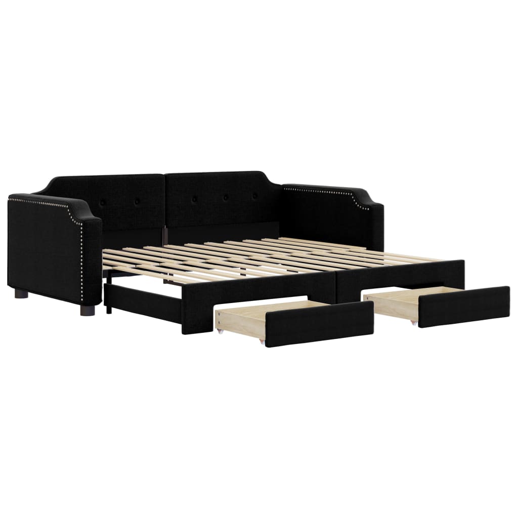 2 in 1 Pull Out Daybed with Drawers Black 90x190 cm Fabric