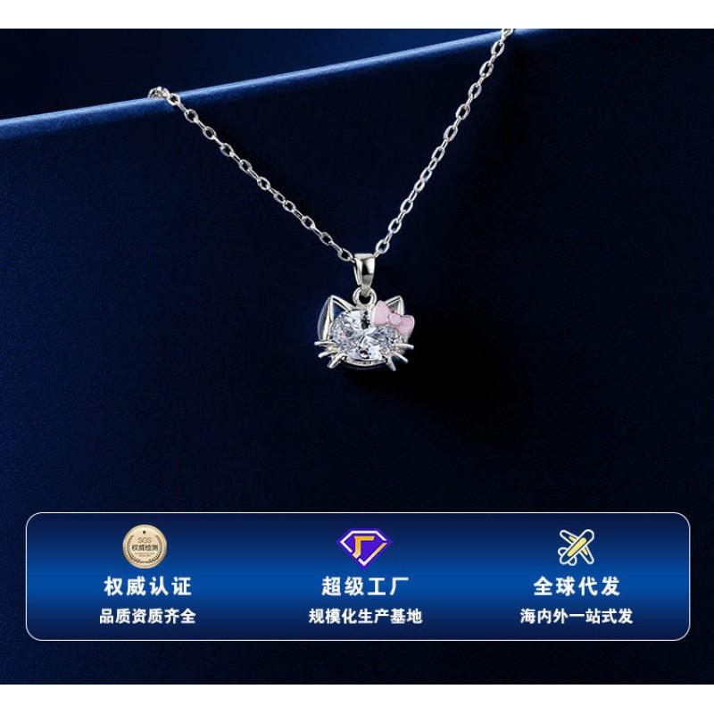 Kitty Cat Rhinestone Necklace Sweet Cool Style Clavicle Chain Women