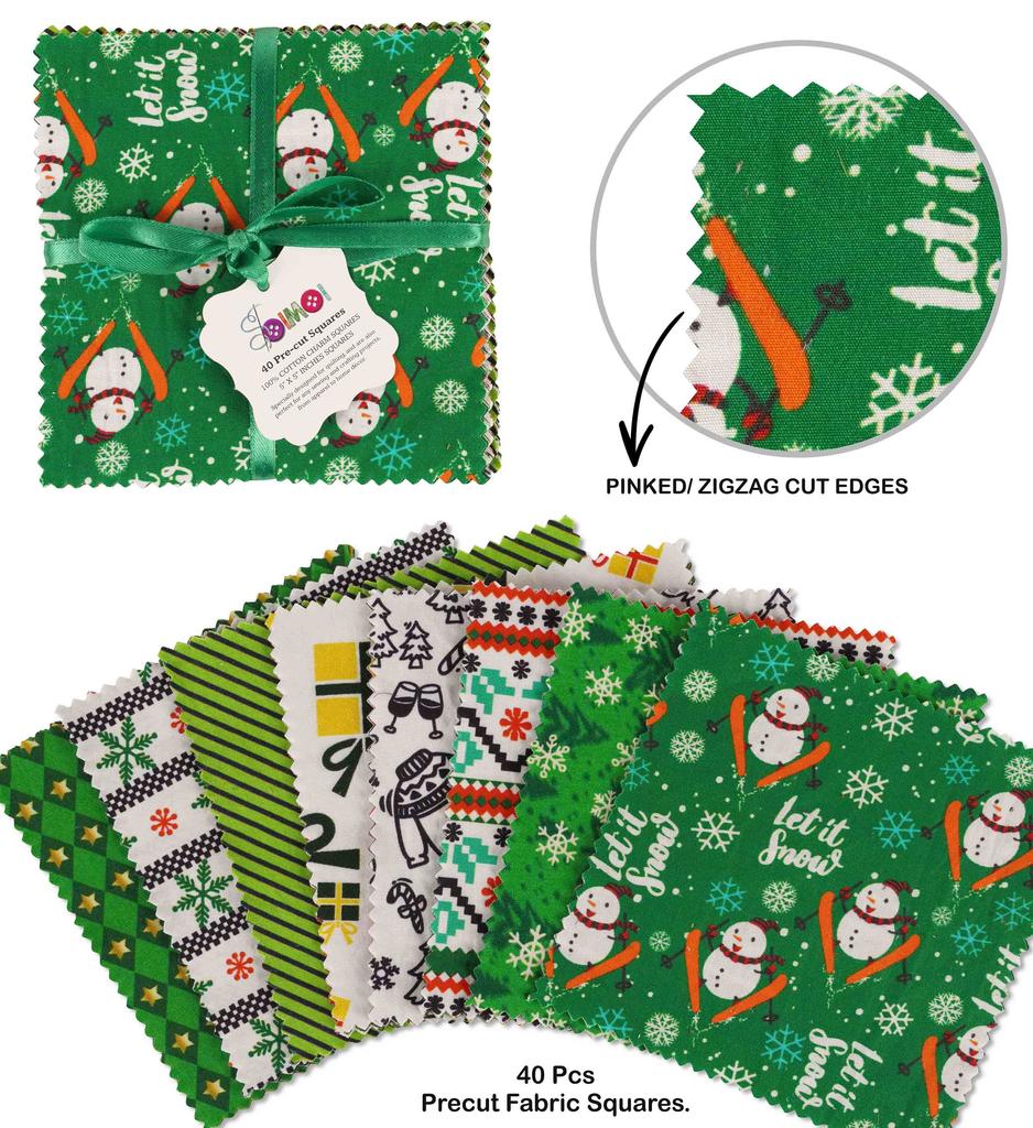 Soimoi Christmas Theme Print Precut 5-inch Cotton Fabric Quilting Squares Charm Pack DIY Patchwork Sewing