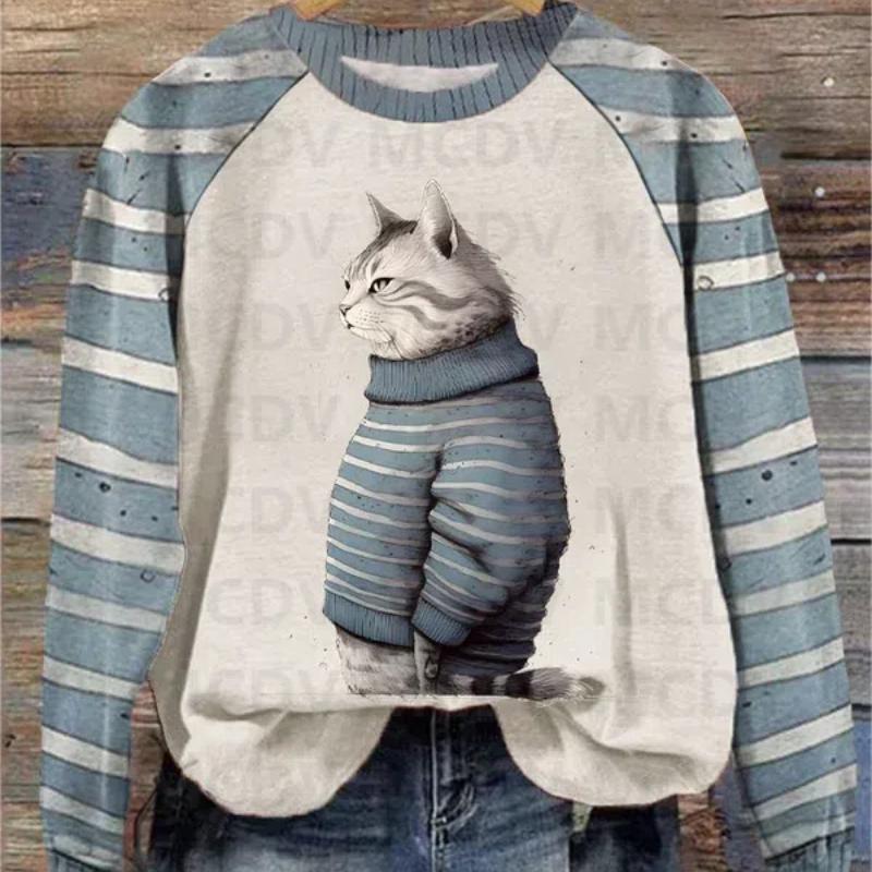 Зимний кот Арт Узор Принт Повседневная Толстовка 3D Печатный Женский Пуловер