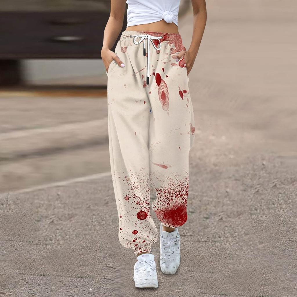 Женские спортивные штаны, мешковатые, с высокой талией, большие размеры, спортивные штаны с карманами, напечатанные брюки, брюки для женщин