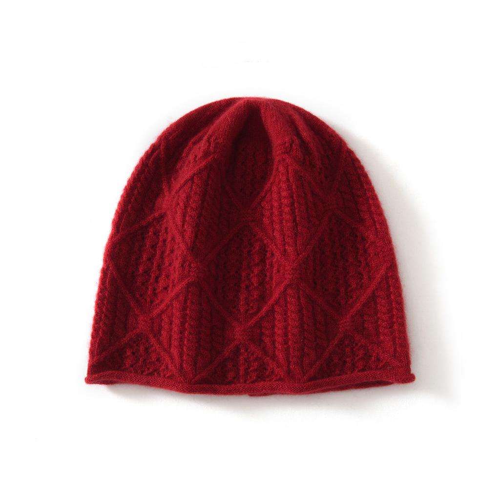 New% pure cashmere new unisex solid color knitted diamond bag head ear protection warm hat