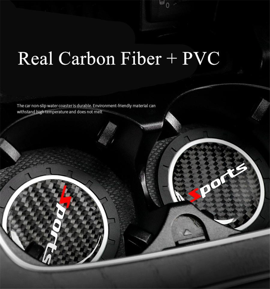 New 2 Pieces High Quality Anti-slip Elastic Durable Car Cup Holders Made of Real Carbon Fiber Sports Style