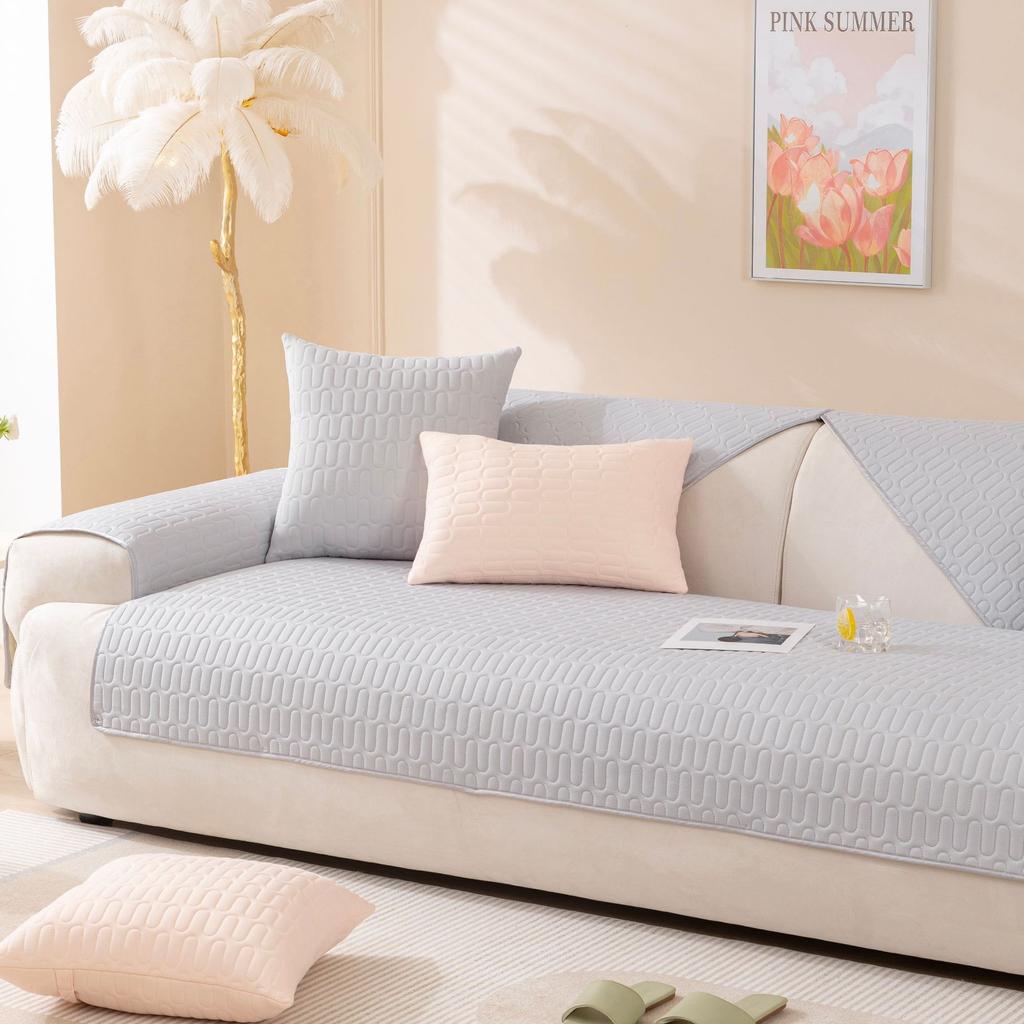 Ice Silk Sofa Cushion Summer Non-Slip Seat Cover Modern Sofa Protector Cool Comfortable Breathable Fabric