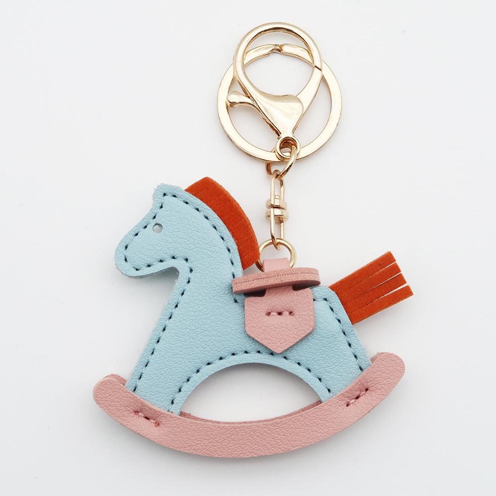 TikTok Trendy Leather Horse Keychain Pendant - Cartoon Rocking Horse Bag Charm