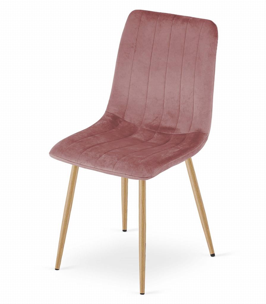 LAVA chair - pink velvet / wood color legs x 2