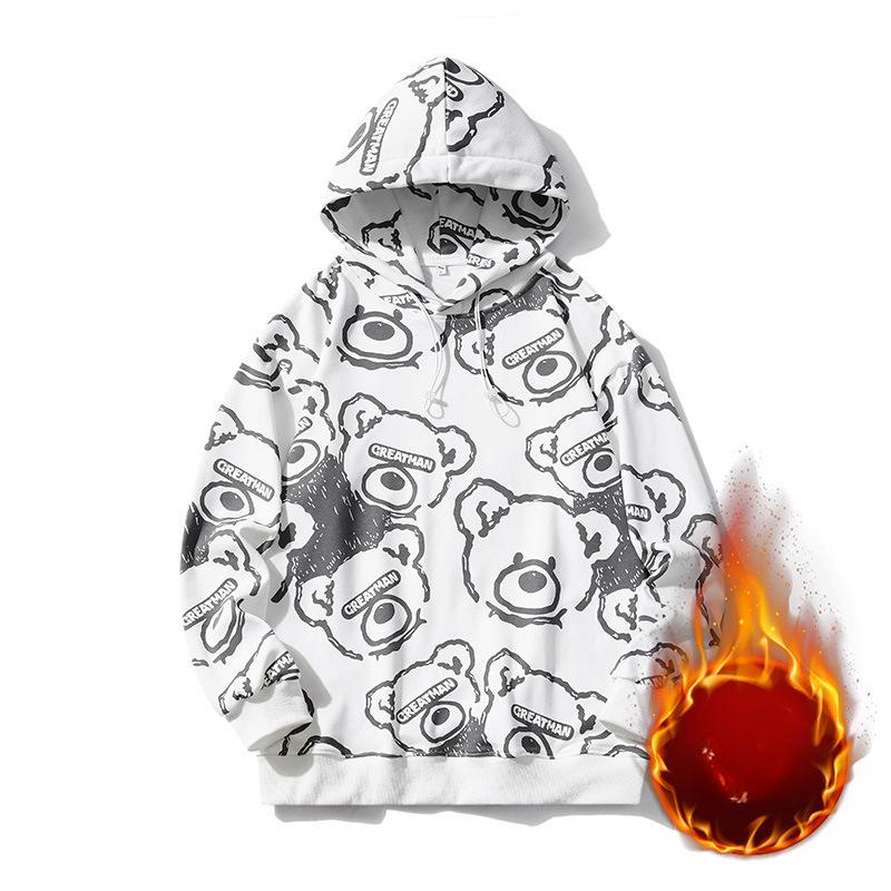 Осенне-зимняя модная брендовая повседневная, универсальная, удобная и модная бархатная толстовка с капюшоном и принтом медведя для пар