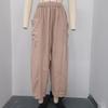 Весенние и летние женские плиссированные широкие брюки с высокой талией и эластичной резинкой на талии, свободные повседневные хлопковые льняные брюки