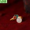 Inlaid Natural Chalcedony Safe Buckle Burning Blue Xiangyun Retro Chinese Style Opening Adjustable Ring