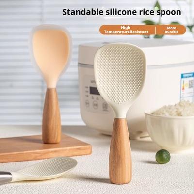 Ложка для риса силиконовая ложка для риса устойчивая антипригарная ложка для риса, пищевой силикон/дерево, домашняя ложка для сервировки риса для рисоварки