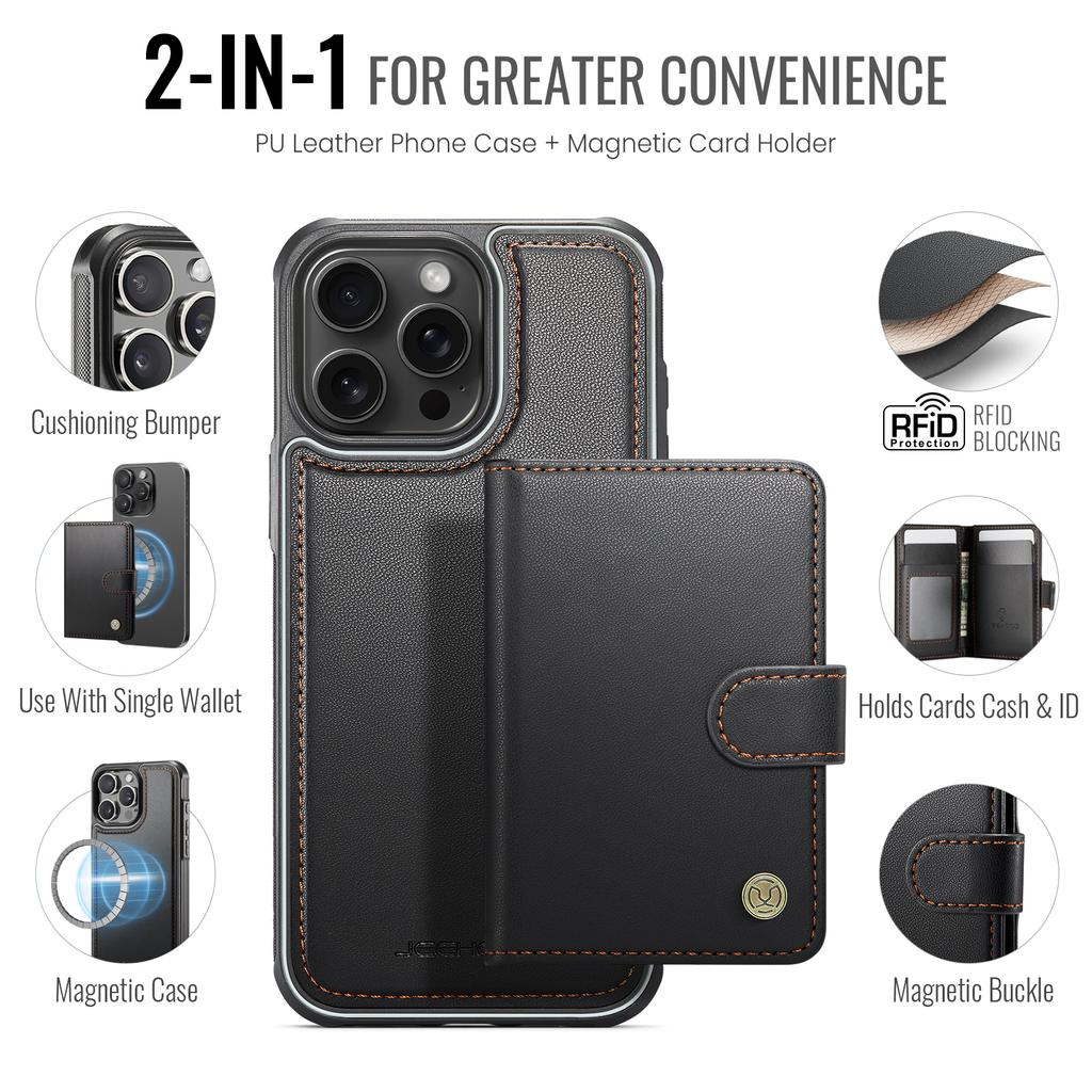 For iPhone 14 Pro Case JEEHOOD J09 RFID Blocking Card Holder Leather Back Phone Cover Compatible with MagSafe