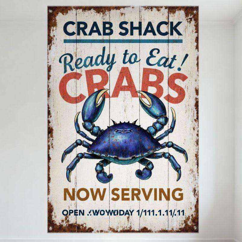 Винтажная металлическая жестяная вывеска 'Crab Shack' (Закусочная с крабами), Иллюстрация синего краба, 'CRAB SHACK' 'CRABS' 'СЕЙЧАС ПОДАЕМ' Морской Декор с морепродуктами для Дома Ба