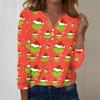 Women's Fashion Casual V-Neck Long Sleeve Decorative Button Christmas Print Top