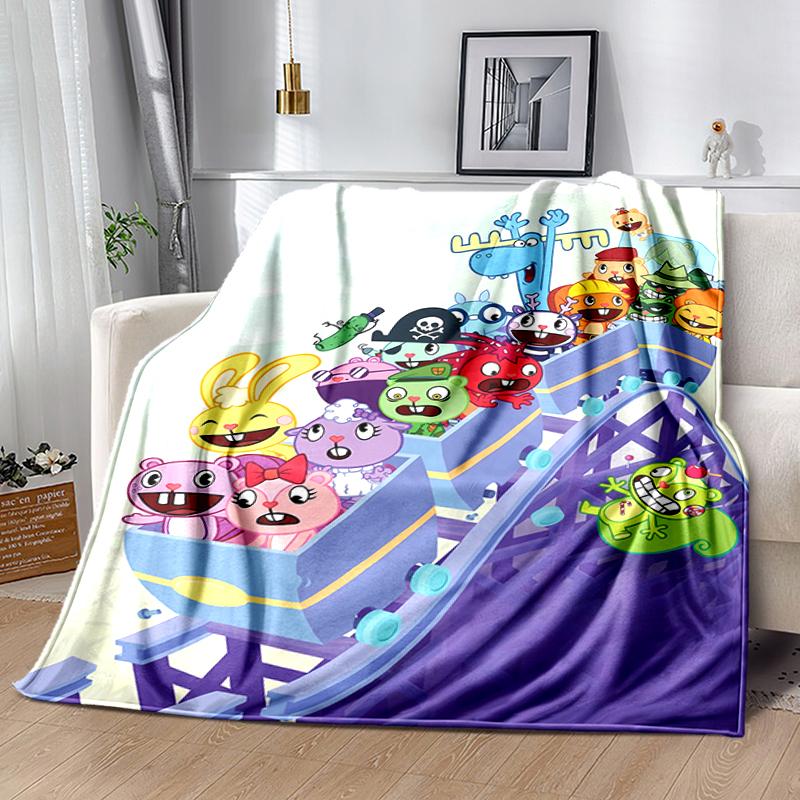 1pc Blanket Happy Tree Friends Print Design, Lightweight Blanket for Sofa, Bed- Soft &Warm, Gift for All Seasons like Christmas, Halloween