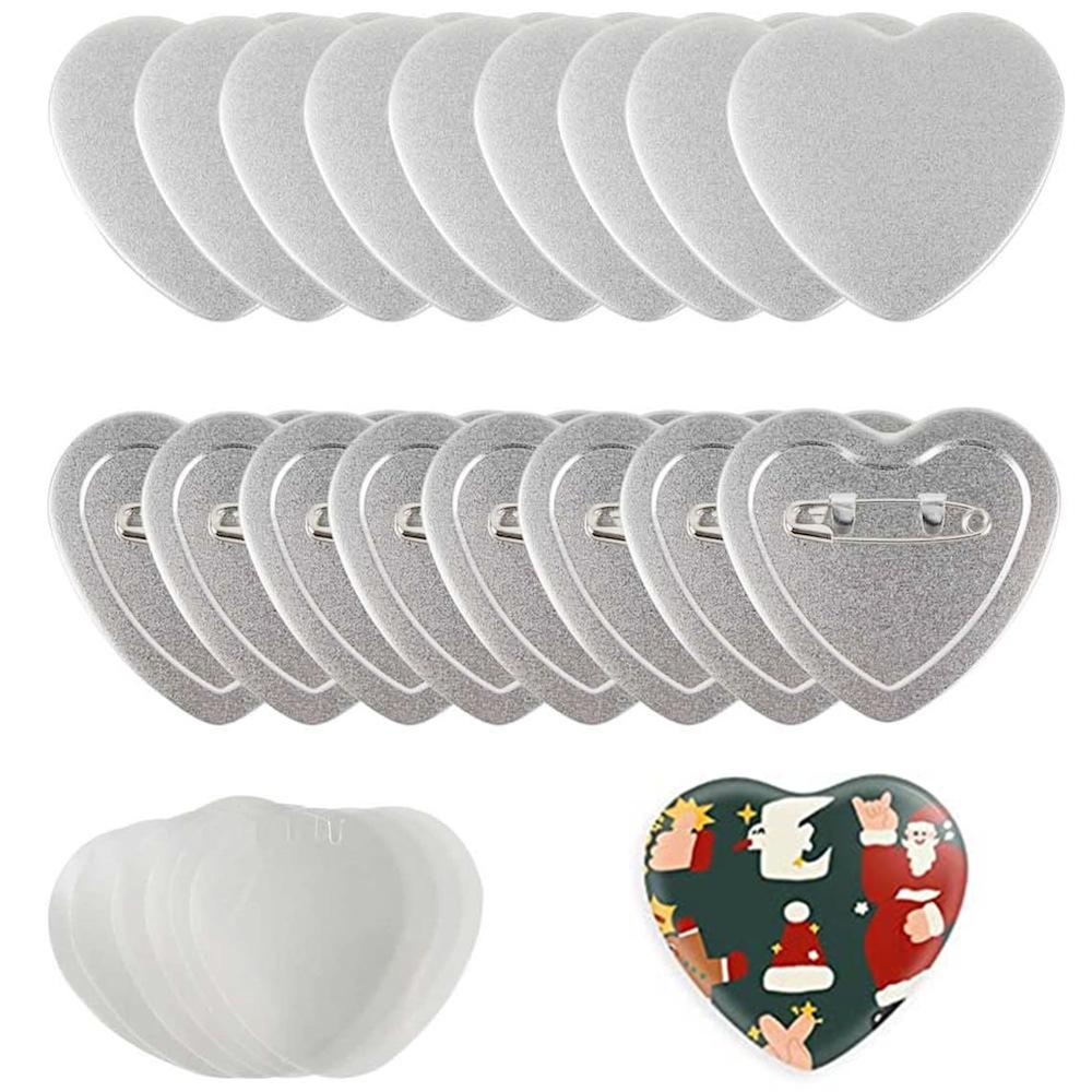 Heart-Shaped Badge Button Maker Parts, Blank Pin Badges Press Button Parts DIY Badge Making Machine Part Supplies 50/100/200PCS